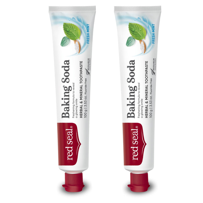 Red Seal Baking Soda Toothpaste - Fluoride-Free Herbal & Mineral Formula, Vegan-Friendly, Cruelty-Free, SLS and Paraben-Free, No Artificial Flavors, NATRUE Certified Natural, Dry Mouth Relief (2 Pack)