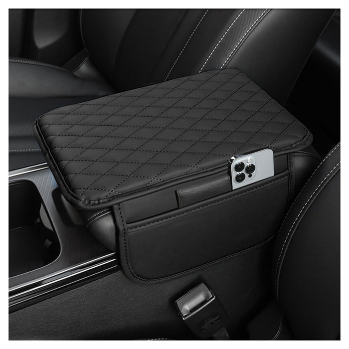 Upgraded Car Center Console Cover,Microfiber Leather Car Armrest Cover Cushion with 2 Storage Bags,Universal Car Armrest Storage Box Car Interior Accessories for Most Vehicles (Black)