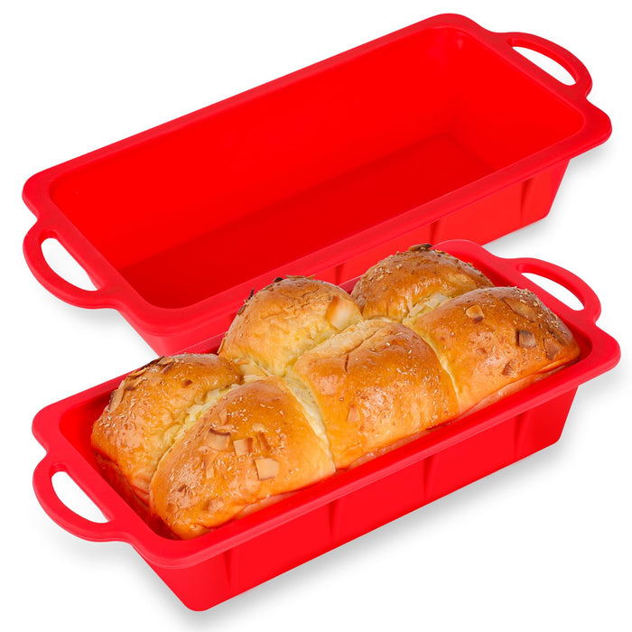 Vinino 2 Pack Silicone Bread Loaf Pan with Metal Reinforced Frame, 9.5 x 5 in Non-stick Silicone 1 lb Loaf Pan for Baking, Durable Bread Pan for Oven Dishwasher Safe - Red
