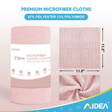 AIDEA Microfiber Cleaning Cloth Roll Pink-75PK, Microfiber Towels for Cars, Commercial Shop Rags, Tear Away Reusable Paper Towels, Lint-Free Cleaning Rags for House, Kitchen, Garage Shop-11.5"×11.5"