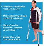 ProBasics Lightweight Aluminum Underarm Crutches (Adults 5'2" - 5'10") - Weight Capacity Up to 350 pounds, Height Adjustable - Includes Padded Underarm Cushions, Hand Grips, and Rubber Tips