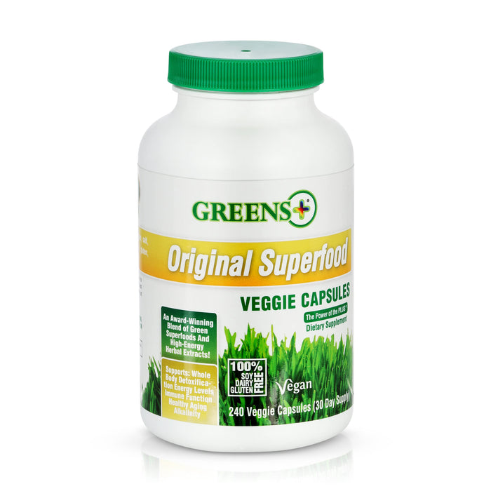 Greens+ Organic Superfood Super Greens Veggie Capsules with Organic Chlorella, Spirulina, Alfalfa & Wheat Grass, Blended Vitamin & Mineral, Supplement, Non GMO, Vegan, Gluten Free, 240 caps