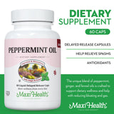 Maxi Health - Peppermint Oil with Ginger & Fennel Delayed Release Capsules - Digestion & Absorption Ingestible Dietary Supplement with Natural Essential Oil Ingredients - Digestive Health Support