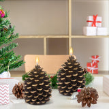 Wondise Flameless Candles with Timer, Battery Operated Flickering 3D Wick Real Wax Pine Cone Candles for Christmas Indoor Decoration, Set of 2, Brown(D3.5 x H6 Inch)