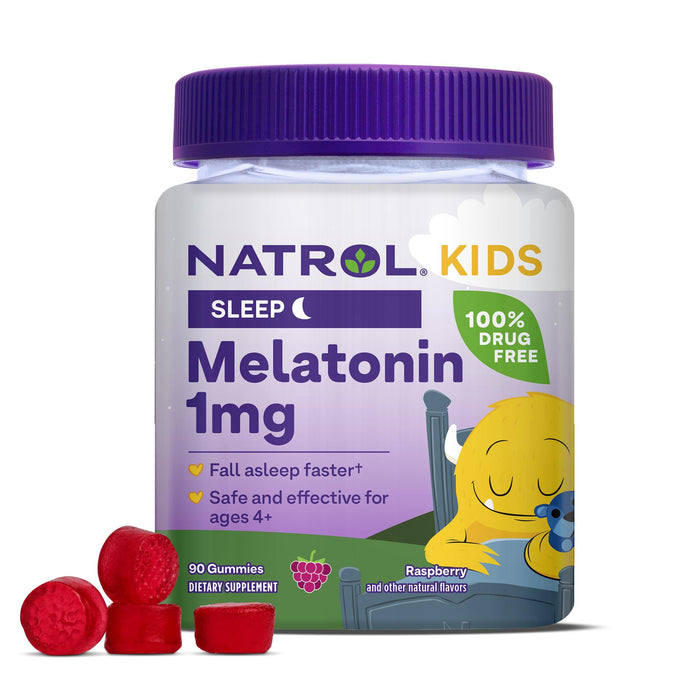 Natrol Kids Melatonin 1mg, Supplement for Restful Sleep, Sleep Gummies for Children, 90 Raspberry-Flavored Melatonin Gummies, 90 Day Supply