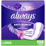 ALWAYS Anti-Bunch Xtra Protection Daily Liners Long Unscented, Anti Bunch Helps You Feel Comfortable, 108 Count (Packaging May Vary)