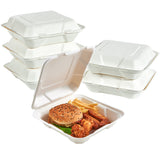 ECOLipak 50 Pack Clamshell Take Out Food Containers, 100% Compostable Disposable To Go Containers, 8X8 Heavy-Duty To Go Boxes for Food