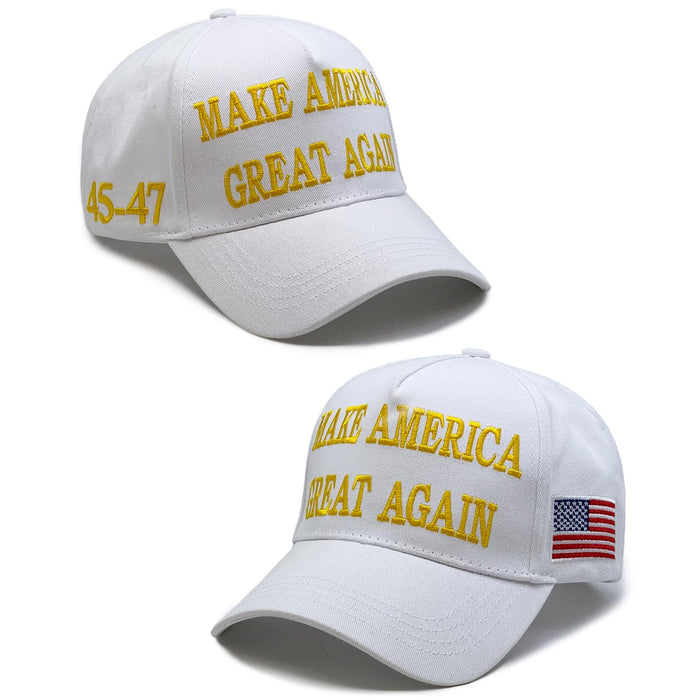 Trump 2024 45-47 MAGA Hat Make America Great Again Donald Trump Slogan with USA Flag Baseball Cap (2pcs White MAGA Hat)