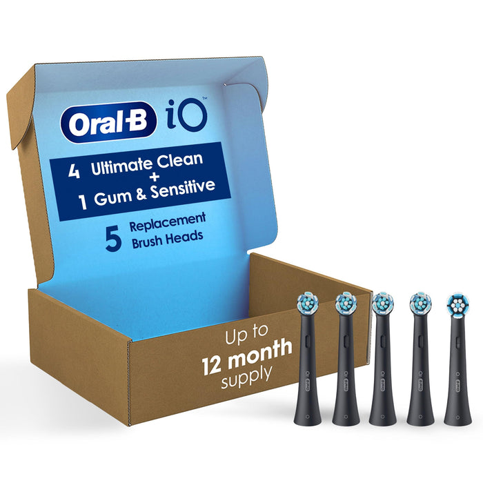 Oral-B iO Ultimate Clean Replacement Brush Heads, 5 Count, 4 Ultimate Clean + 1 Gum & Sensitive Black