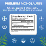 Palmara Health Premium Monolaurin 1,200mg per 2 capusle serving, 1 Pack (100 Capsules)