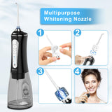 H2ofloss Water Dental Flosser for Teeth Cleaning,Cordless Water Teeth Cleaner Picks,Portable & Rechargeable Oral Irrigator with 5 Modes,IPX7 Waterproof Powerful Battery for Home Travel-Black