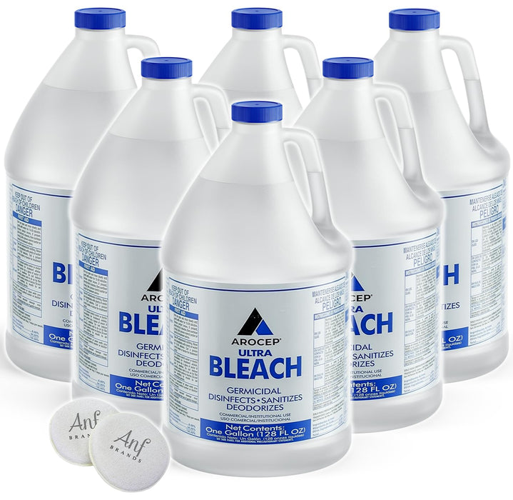 (6 Pack) ANF Brands Liquid Germicidal Bleach, for Disinfecting, Sanitizing, Deodorizing, Mold & Mildew Stain Remover - 1 Gallon Jugs