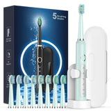 Sonic Electric Toothbrush for Adults - Rechargeable Electric Toothbrushes with 8 Heads & Travel Case,Teeth Whitening , Power Electric Toothbrush with Holder, 3 Hours Charge for 120 Days - Light Green