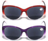 V.W.E. 2 Pairs Women Outdoor Reading Sunglasses Oversized Full Lens Readers Leopard (TT 1 Red 1 Purple, 2.25, x)