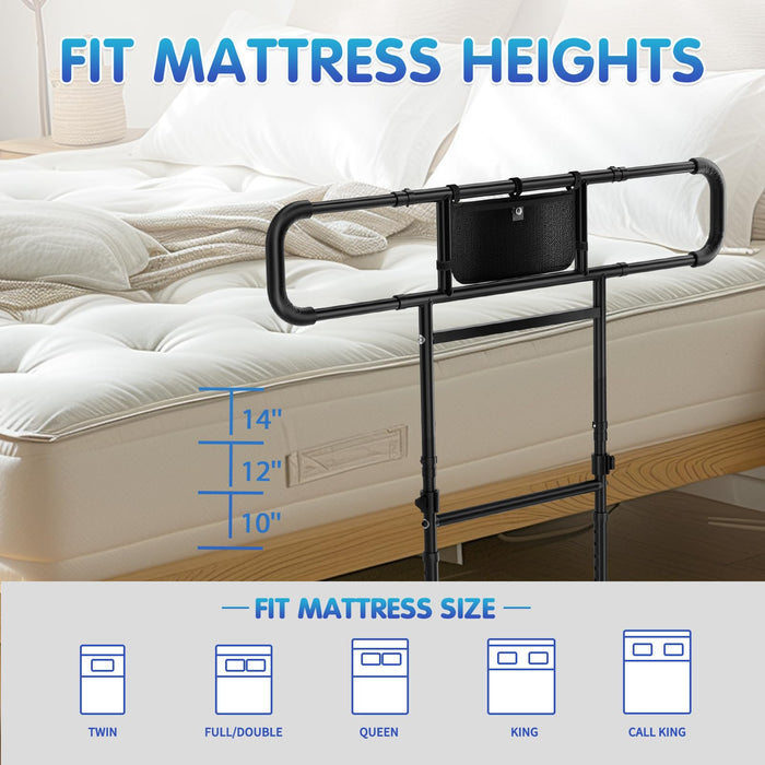 FORTEMOTUS Bed Rails for Elderly Adults Safety - Adjustable Heights& Extendable Bed Side Rail, Foldable Bed Assist Bar, Heavy Duty for Senior, Fits King, Queen, Full, Twin for 10~16'' Mattress