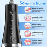 Water Flosser Cordless Rechargeable, 350ML Tank 5 Modes 8 Jet Tips, Water Flossers for Teeth Cleaning and Flossing, Dental Oral Irrigator for Home and Travel, IPX7 Waterproof