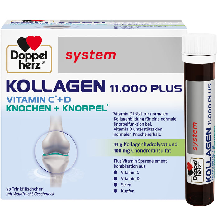 Doppelherz System Collagen 11,000 Plus – With nutrients that contribute to the health of the locomotor system and cell protection – 30 drinking bottles