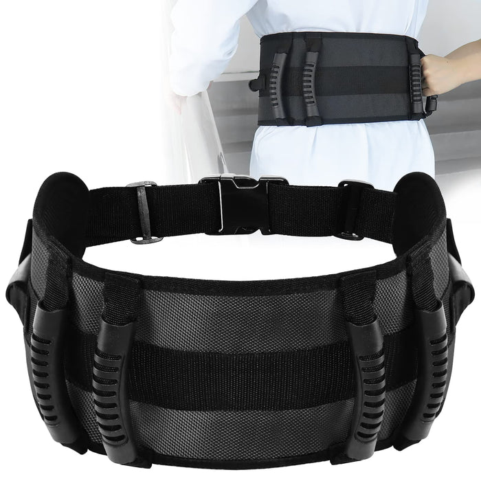 YHK Black Gait Belt with 6 Handles Adjustable Medical Care Safety Gait Assist Device for Elderly, Handicapped, Patient Care Supports 500 lbs Transfer Belt with Quick Release Buckle