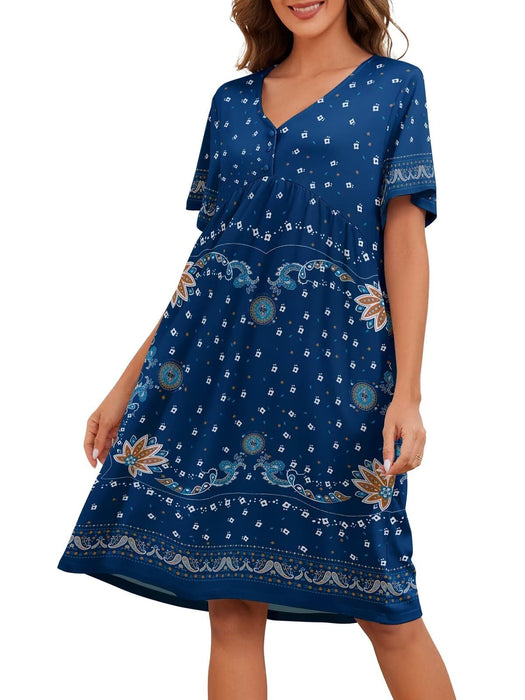 udforsk House Dresses for Women with Pockets Hawaiian Muumuu House Coat Womens Nightgown Momo Dresses Plus Size House Dresses for Elderly Women Sleepwear Dark Blue XXL