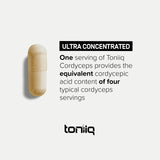 Toniiq 2400mg 4X Concentrate Cordyceps Mushroom Extract Capsules - 20% Cordycepic Acid - 40% Polysaccharides - Mycelium - CS-4 Strain - 240 Vegetarian Cordyceps Capsules - 600mg Servings