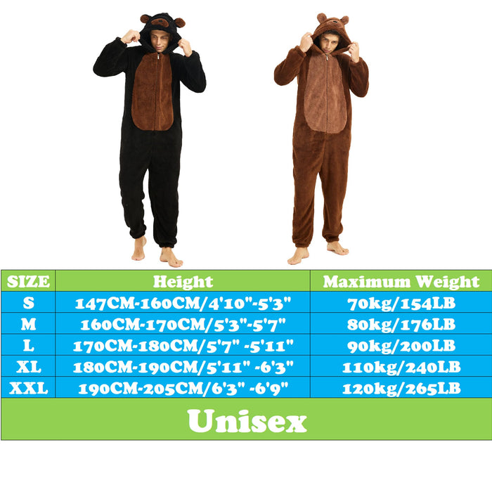 III HHONS Bear Onesie Adult Onesie Adult Animal Halloween Costume Cosplay Sleepwear Black Onesies Christmas