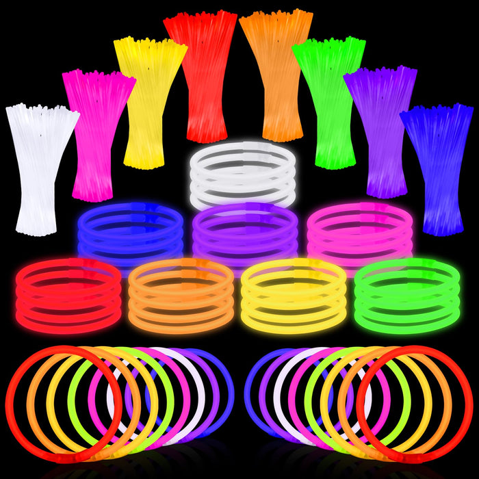 200 Pack Glow Sticks Bulk Party Favors 8" Glow in the Dark Party Supplies Light Up Neon Party Decorations for Kids Adults Glow Necklaces Bracelets Birthday Halloween Christmas Easter Wedding