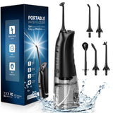 Demita Cordless Water Flosser for Teeth, 300ML 3 Modes 5 Jet Tips Portable Electric Flosser Pick for Adults, IPX7 Waterproof Oral Irrigator Dental Flosser Cleaning Kit for, Gums, Braces Care(Black)