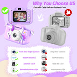 2024 Upgrade Unicorn Kids Camera for Girls, Christmas Birthday Gift for Girls Boys, 1080P HD Selfie Digital Video Camera for Toddlers, Cute Portable Little Girls Boys Gifts Toys for 3 4 5 6 Years Old