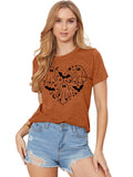 Halloween Shirt Women Spooky Season Shirts Cute Ghost Tshirt Halloween Graphic Tees Fall Short Sleeve Tops (Brown, Medium)