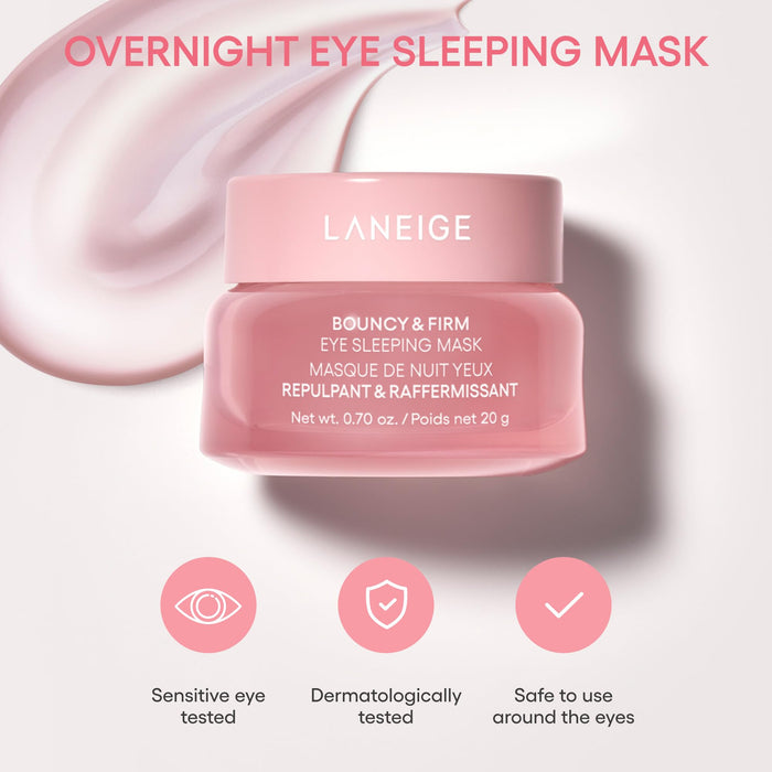 LANEIGE Bouncy & Firm Eye Brightening Sleeping Mask: Peony, Collagen Complex, Depuff, Dark Circle, Hydration, Cooling