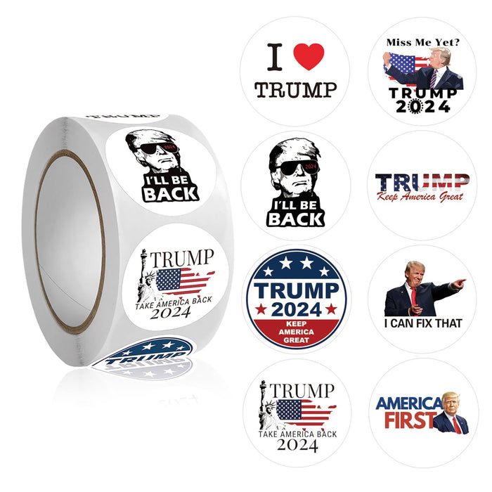 2024 Donald Trump Stickers Roll 500Pcs - Funny Presidential Election USA American Flag Decals - Easy Stick & Removeable for Scarpbook Window Tumblers Water Bottles Teens