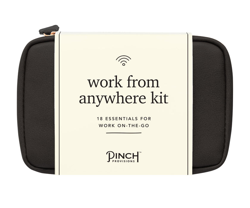 Pinch Provisions Work from Anywhere Kit, includes 18 Essentials to Help You Stay on Task, Must-Have Essentials, Compact Multi-Functional Vegan Leather Pouch, Black