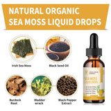VitalOrganic Sea Moss Liquid Drops, 4 in 1 Irish Sea Moss & Black Seed Oil & Burdock Root & Bladderwrack Supplement for Immune System & Energy, 2 Fl Oz (Pineapple Flavor)