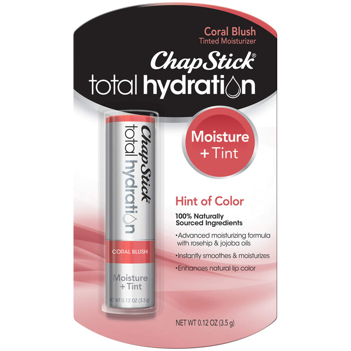 ChapStick Total Hydration Moisture + Tint Coral Blush Tinted Lip Balm Tube, Tinted Moisturizer - 0.12 Oz