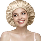 YFONG 22 Momme 100% Mulberry Silk Sleep Cap for Women, Silk Turban, Double Layer Silk Night Bonnet for Sleeping Curly Hair, Adjustable Silk Hair Wrap with Elastic Stay On Head (1Pc, Champagne)