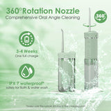 Travel Water Flosser, Mini Portable Oral Irrigator, Telescopic Water Tank, 4 Nozzles, Unique Light, IPX7 Waterproof, Cordless Water Flosser for Teeth, Gums, Braces,Dental Care for Home Travel (Green)