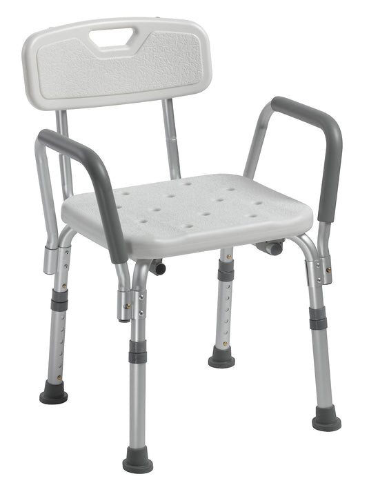 Drive Medical 12445KD-1 Shower Chair with Back and Padded Arms, Adjustable Height Shower Stool with Nonslip Feet, Tub Chair, Shower Chair for Elderly, Bath Seat with Back, 350 LB Weight Cap, White