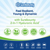 Surebounty Hyaluronic Acid, Sodium Hyaluronate + Vitamin C, Highly Purified and Bioavailable, Skin Hydration, Joints Lubrication and Antioxidant, 60 Vegan Caps