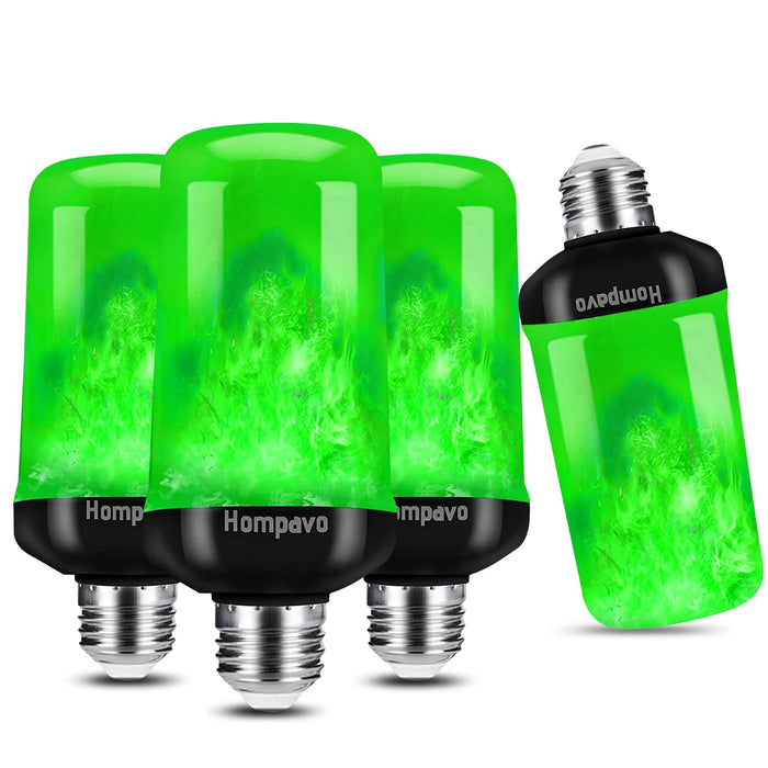 Hompavo 【Upgraded LED Flame Light Bulbs, Green Flickering Light Bulbs with Upside Down Effect, E26 Flame Bulb for Home Halloween St. Patrick's Day Christmas Decorations Indoor & Outdoor, 4 Pack