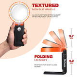 DICFEOS 30x 40x Magnifying Glass with Light and Stand, Non-Rechargeable, Folding Design 32 LED Illuminated for Close Work, Handheld Large Glasses Reading, Powered by Battery or USB