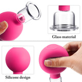 4 Pieces Glass Cupping Set Glass Silicone Cupping Cups Massage Vacuum Suction Cupping Cups for Body Face Leg Arm Back Shoulder Muscle and Joint Pain (Rose)