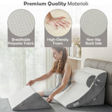 4PCS Orthopedic Bed Wedge Pillow Set – Post Surgery, Relaxing, Back & Adjustable Head Support Cushion – Triangle Memory Foam Pillow for Acid Reflux, Sleeping, Reading, Leg Elevation (White Grey)