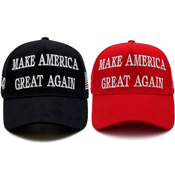 Trump 2024 45-47 MAGA Hat Make America Great Again Donald Trump Slogan with USA Flag Baseball Cap (2pcs Red&Black MAGA Hat)