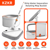 KZKR M16 Spin Mop and Bucket Set with Self Separation M16 Dirty and Clean Water System Self Wringing 360° Rotating Square Mop-Head for Hardwood Tile Marble Floors (Grey) (Mop and Bucket Set (6 Pads))