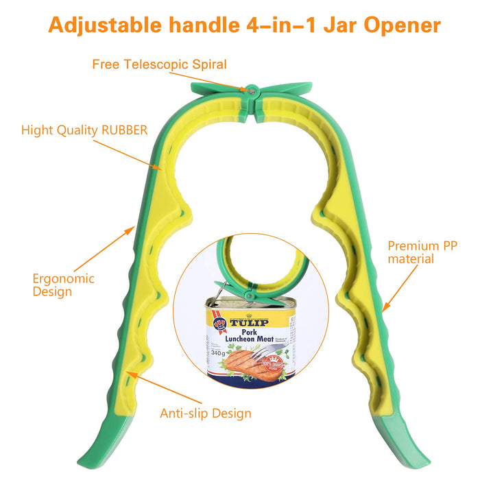 Jar Opener Bottle Opener for Weak Hands, 5 in 1 Multi Function Can Opener Bottle Opener Kit with Silicone Handle Easy to Use for Children, Elderly and Arthritis Sufferers (NEW GREEN)