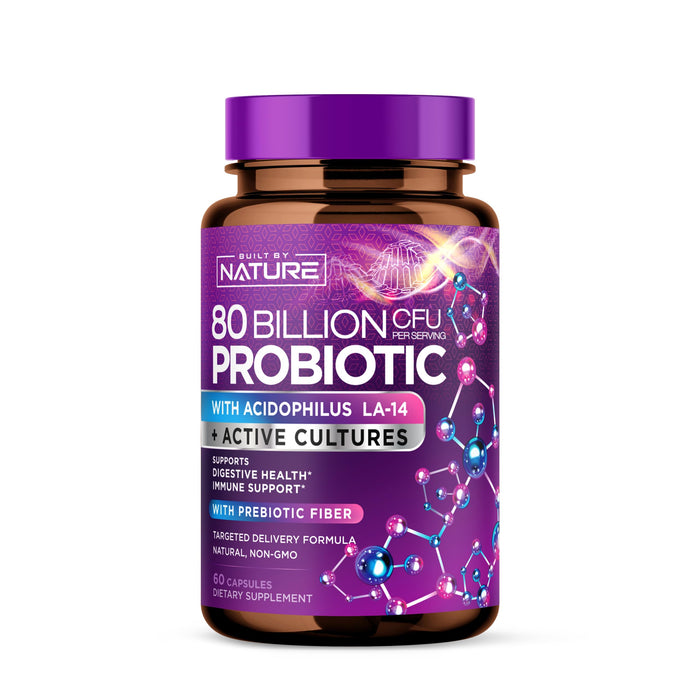 80 Billion CFU Probiotic - Daily Digestive Gut Health Supplement for Men & Women - Lactobacillus acidophilus, Bifidobacterium & Prebiotics - Non-GMO, Gluten & Dairy Free, Shelf-Stable - 60 Capsules