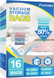 Fygrip 16 Pack Vacuum Storage Bags with Hand Pump, 4 Jumbo + 4 Large + 4 Medium + 4 Small 80% Space Saver Vacuum Seal Bags for Clothing, Vacuum Compression Bags Travel Lugggage, Blankets, Comforters