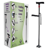Premium Travel Lightweight Folding Walking Cane with LED Flashlight - SOS Alarm - W/Non Slip Flexible Cane Tip & EXTRA Handle