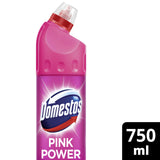 DOMESTOS Pink Power Thick Bleach eliminates 99.9% of bacteria and viruses disinfectant to prevent the build-up of limescale for up to 3x longer 750 ml