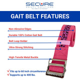 Secure Gait Belt for Seniors 60”, Pink Leopard - Quick Release Metal Buckle - Transfer Walking Gate Lift Assist Elderly PT Physical Therapy